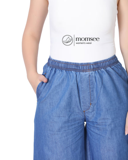 Momsee Denim Palazzo Pants - Deep Blue