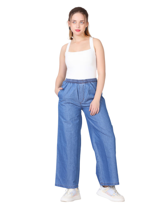 Momsee Denim Palazzo Pants - Deep Blue