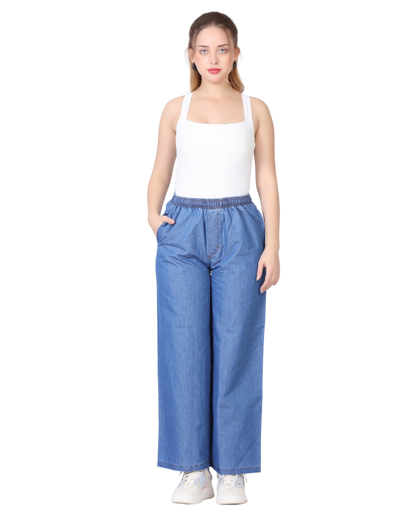 Momsee Denim Palazzo Pants - Deep Blue