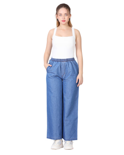 Momsee Denim Palazzo Pants - Deep Blue