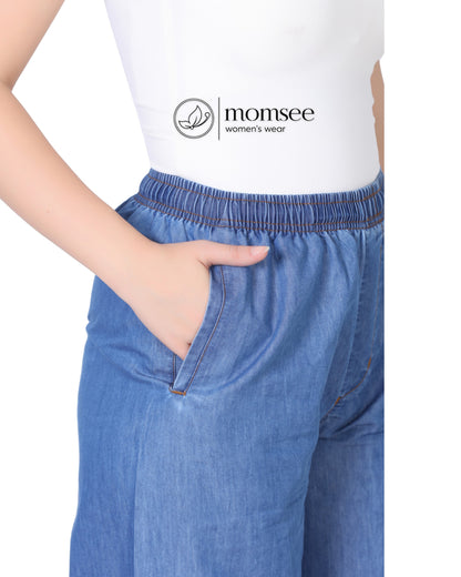 Momsee Denim Palazzo Pants - Deep Blue