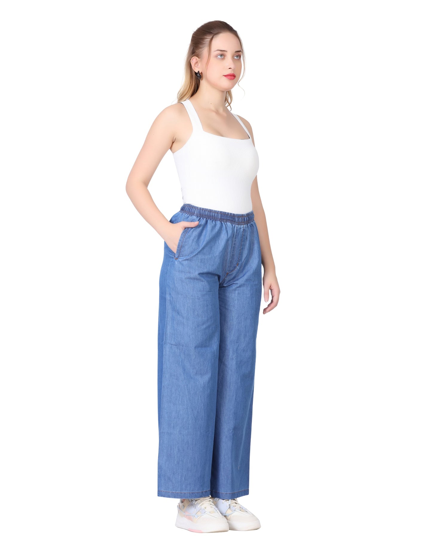 Momsee Denim Palazzo Pants - Deep Blue