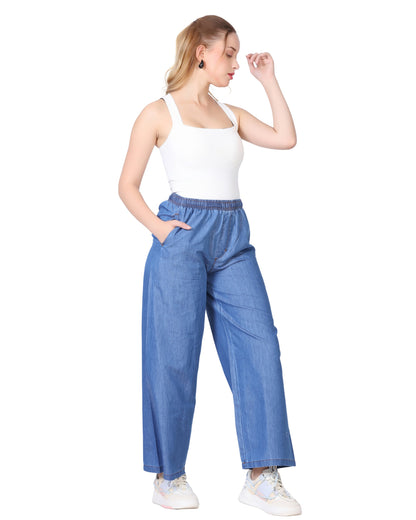 Momsee Denim Palazzo Pants - Deep Blue