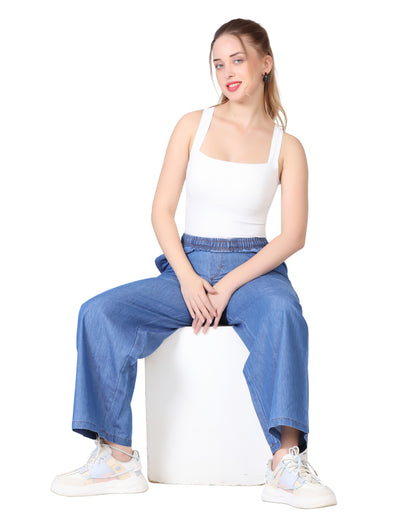 Momsee Denim Palazzo Pants - Deep Blue