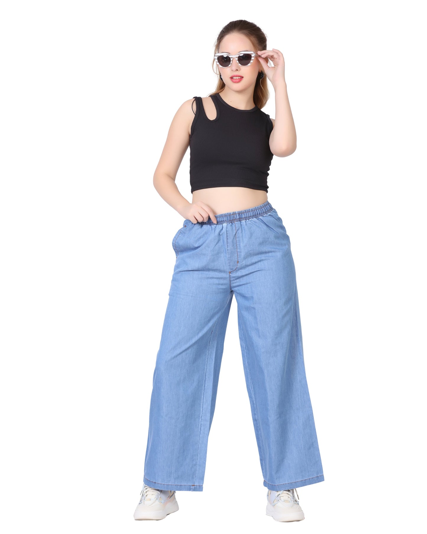 Momsee Denim Palazzo - Sky Blue