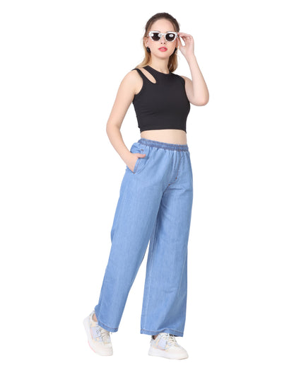 Momsee Denim Palazzo - Sky Blue