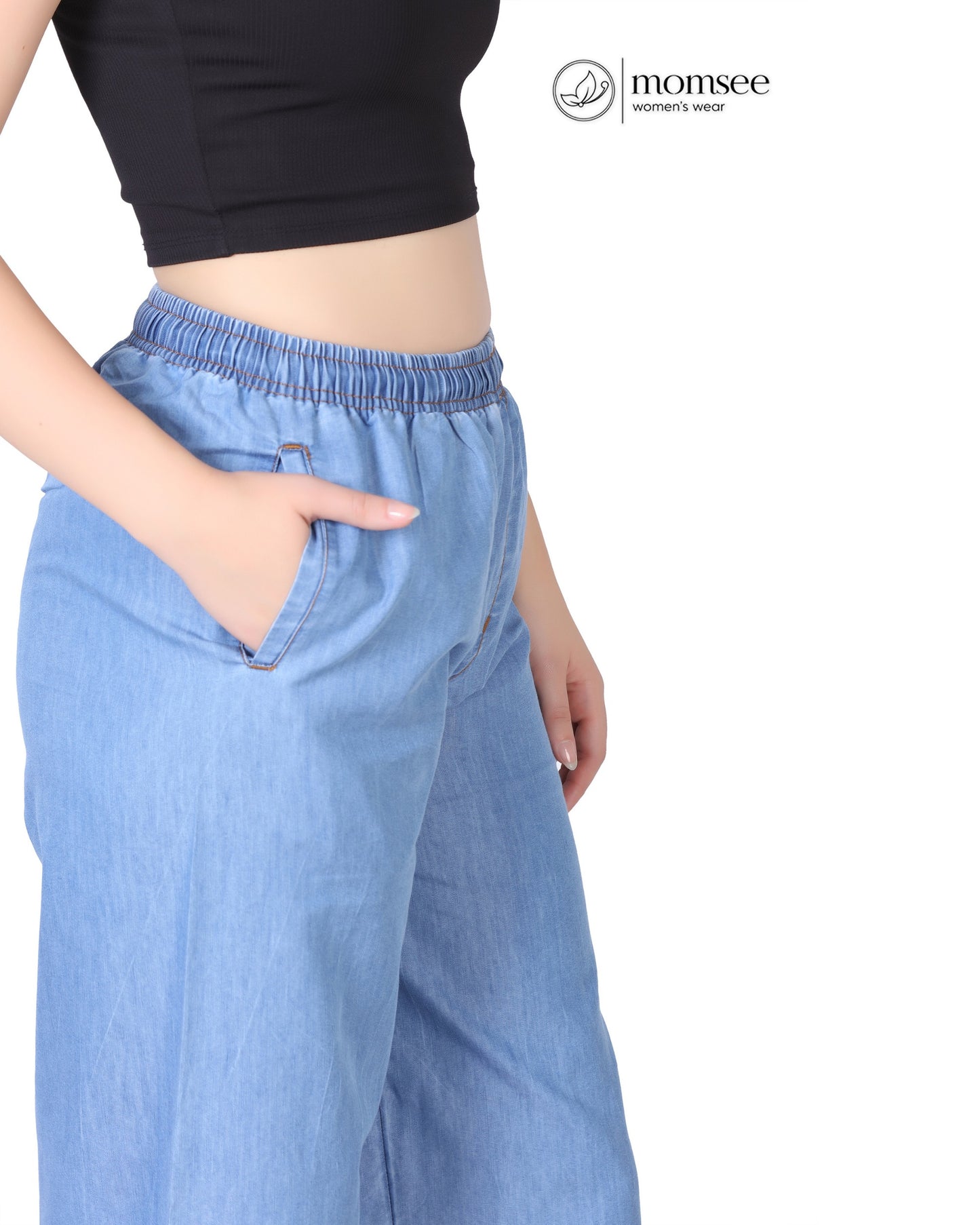 Momsee Denim Palazzo - Sky Blue