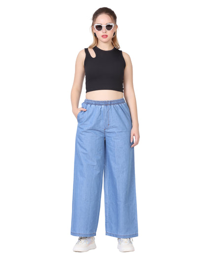 Momsee Denim Palazzo - Sky Blue