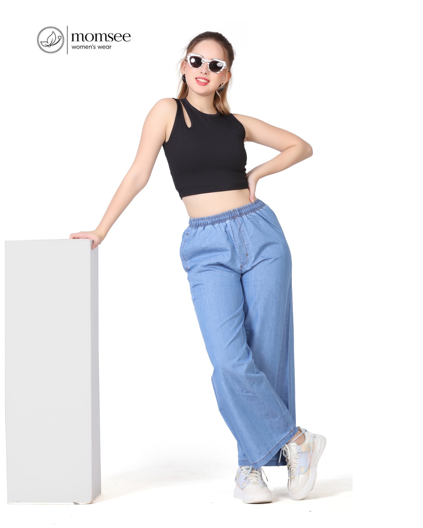 Momsee Denim Palazzo - Sky Blue