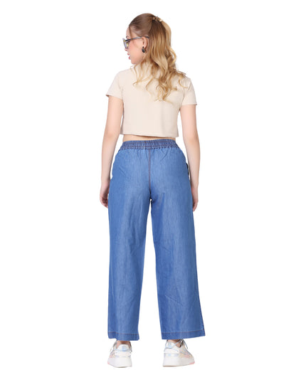 Momsee Denim Wide Leg Pants - Deep Blue
