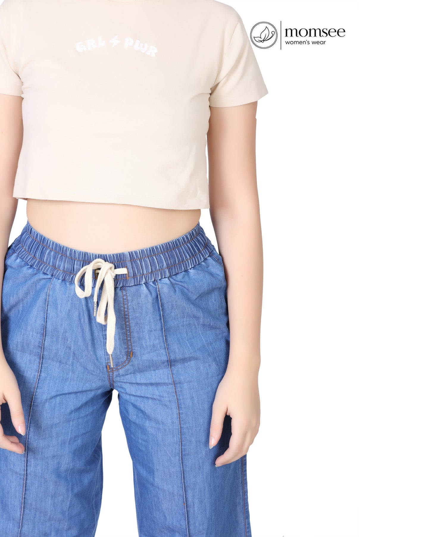 Momsee Denim Wide Leg Pants - Deep Blue