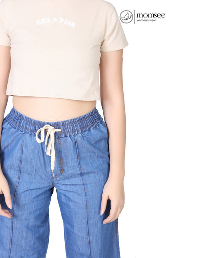 Momsee Denim Wide Leg Pants - Deep Blue