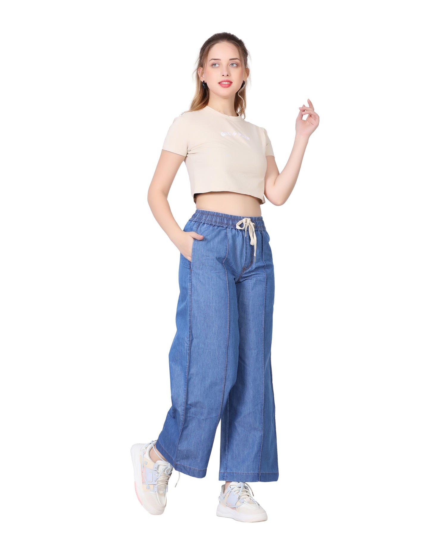 Momsee Denim Wide Leg Pants - Deep Blue