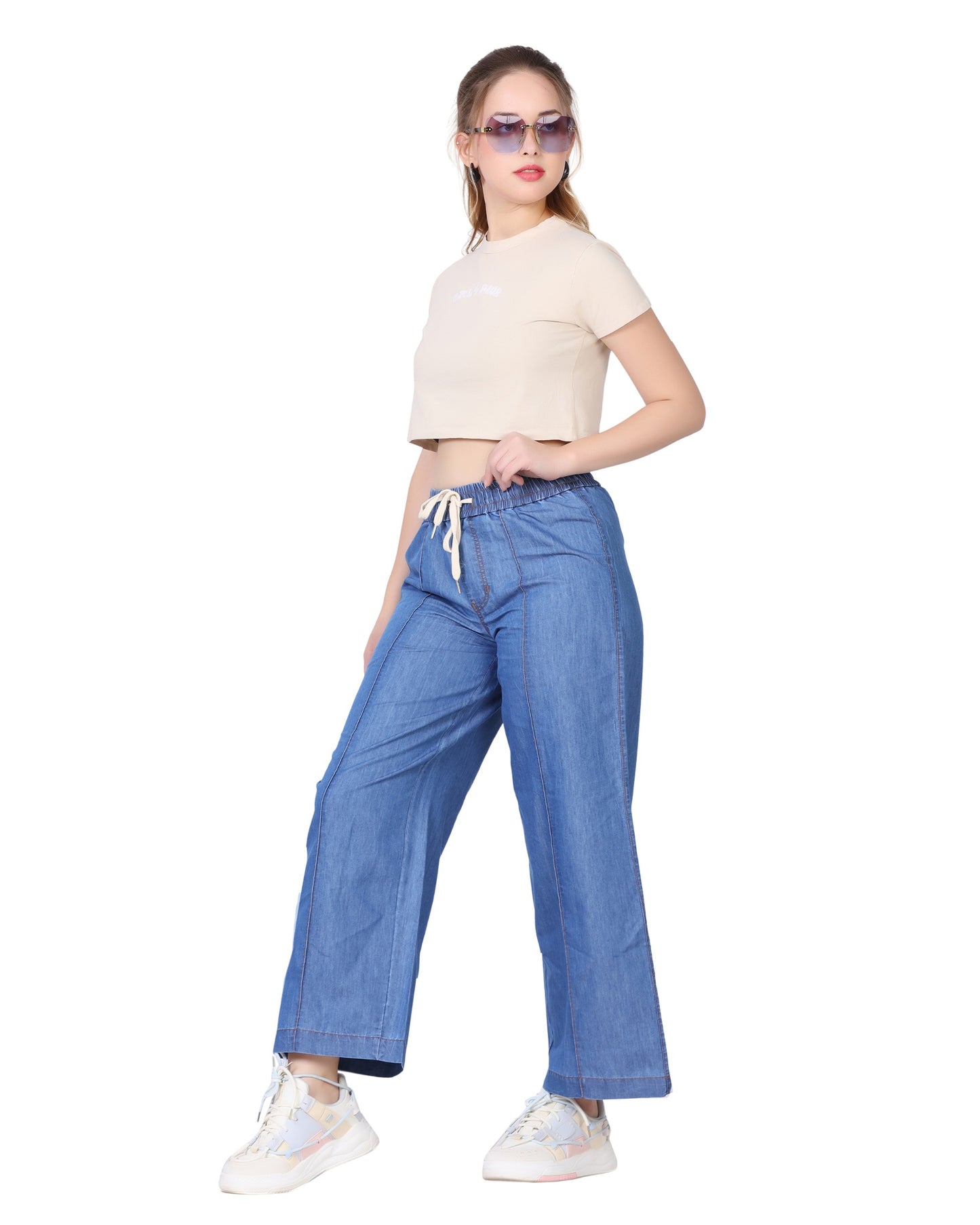Momsee Denim Wide Leg Pants - Deep Blue
