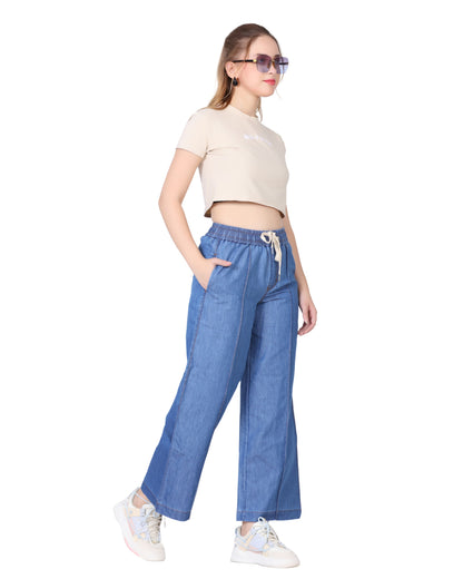 Momsee Denim Wide Leg Pants - Deep Blue