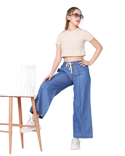 Momsee Denim Wide Leg Pants - Deep Blue
