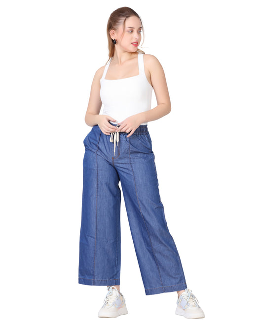 Momsee Denim Wide Leg Pants - Denim Blue