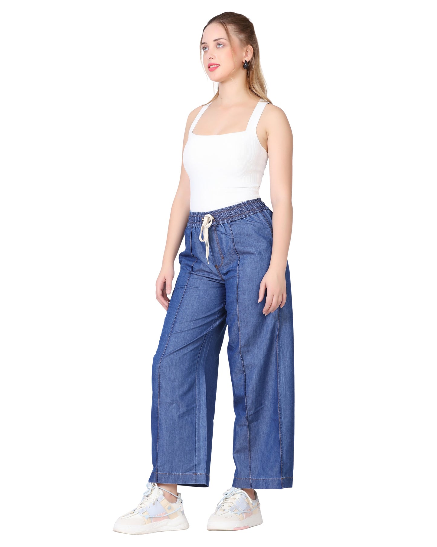 Momsee Denim Wide Leg Pants - Denim Blue