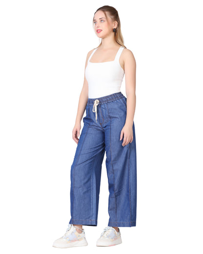 Momsee Denim Wide Leg Pants - Denim Blue