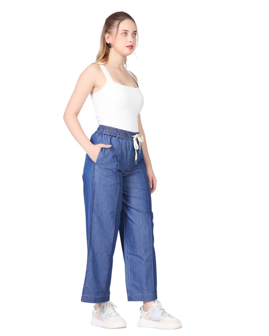 Momsee Denim Wide Leg Pants - Denim Blue