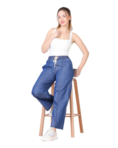 Momsee Denim Wide Leg Pants - Denim Blue