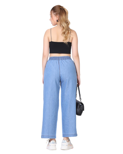 Momsee Denim Wide Leg Pants - Sky Blue