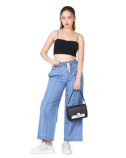 Momsee Denim Wide Leg Pants - Sky Blue