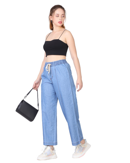 Momsee Denim Wide Leg Pants - Sky Blue