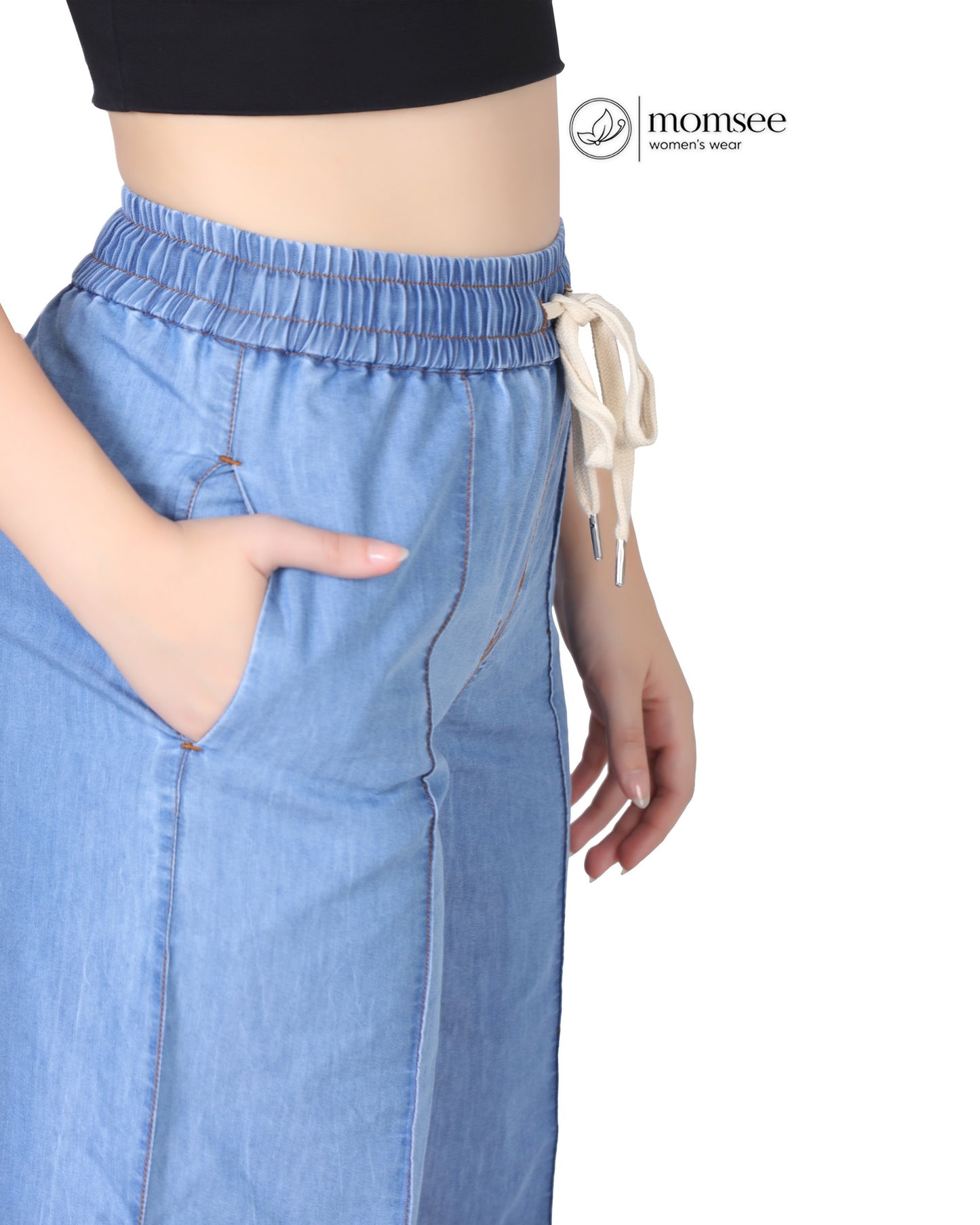 Momsee Denim Wide Leg Pants - Sky Blue