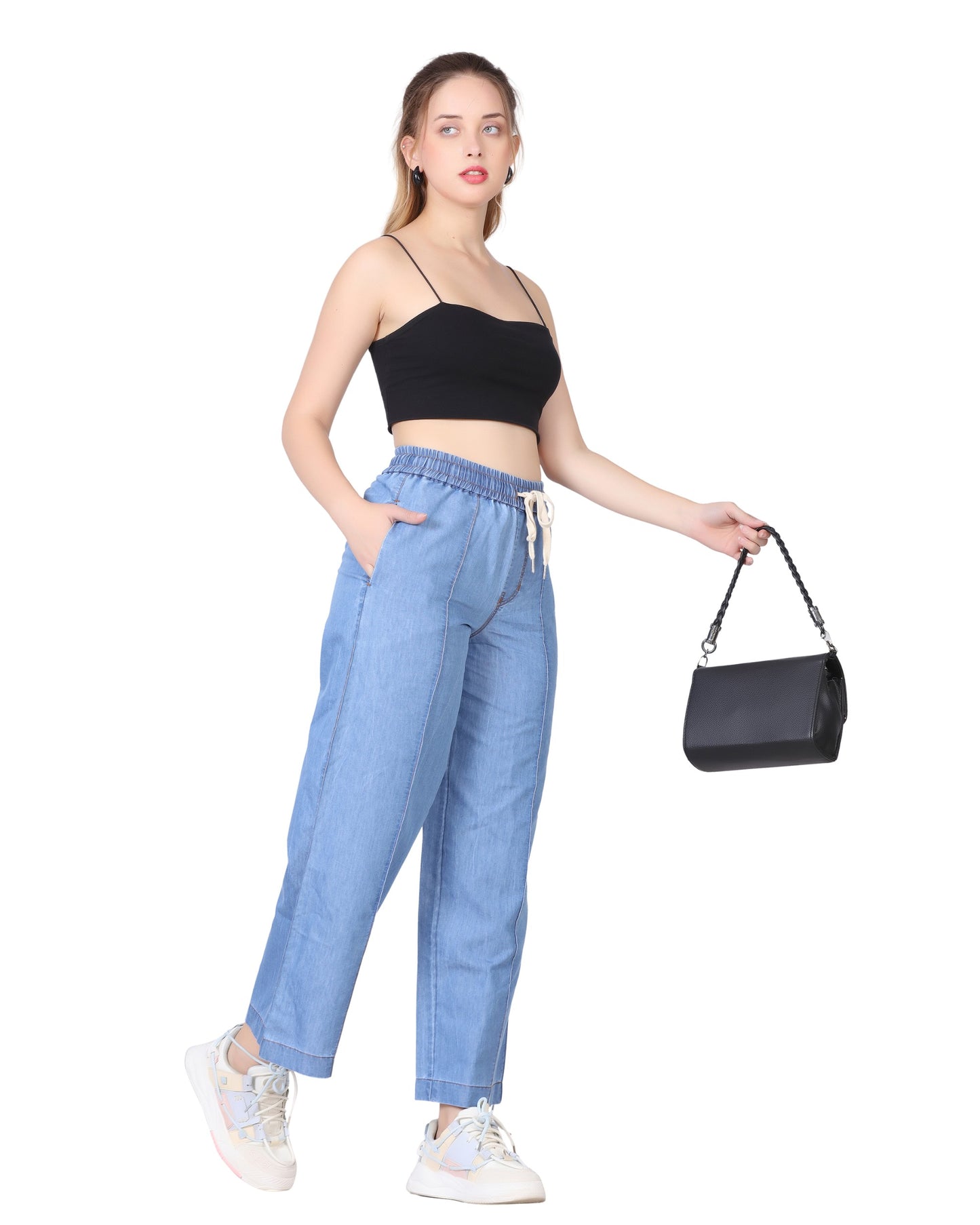 Momsee Denim Wide Leg Pants - Sky Blue