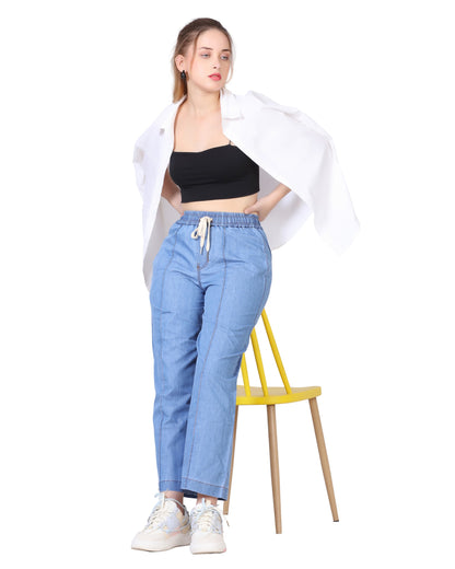 Momsee Denim Wide Leg Pants - Sky Blue