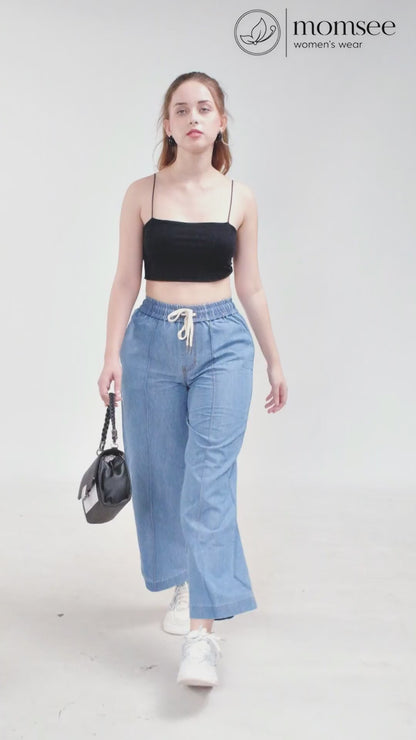 Momsee Denim Wide Leg Pants - Sky Blue