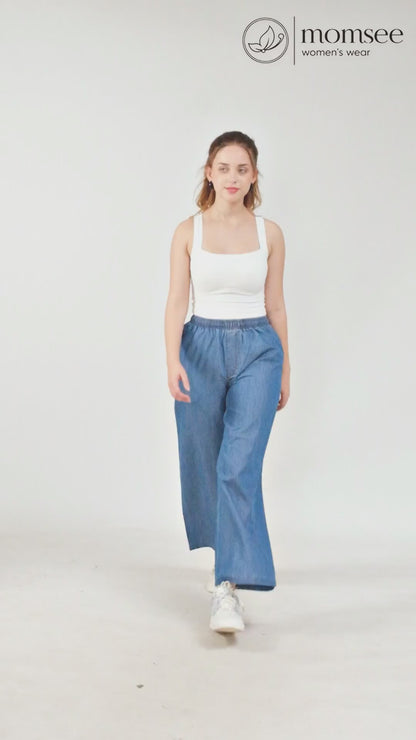 Momsee Denim Palazzo Pants - Deep Blue