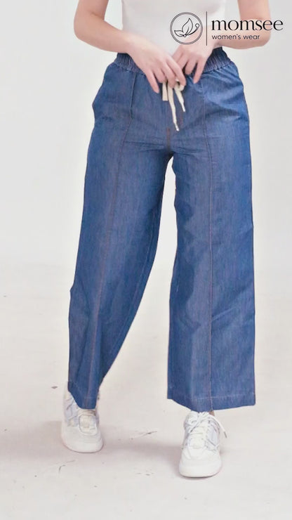 Momsee Denim Wide Leg Pants - Denim Blue