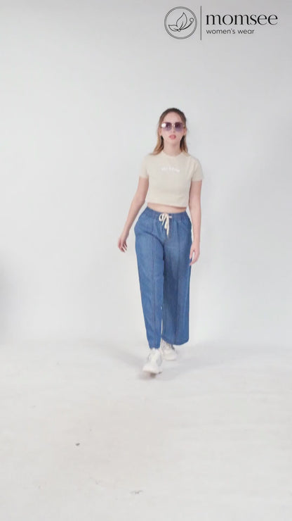 Momsee Denim Wide Leg Pants - Deep Blue